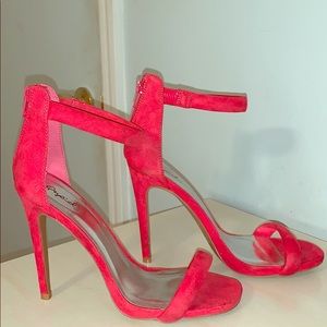 Hot Pink Faux Suede Heels